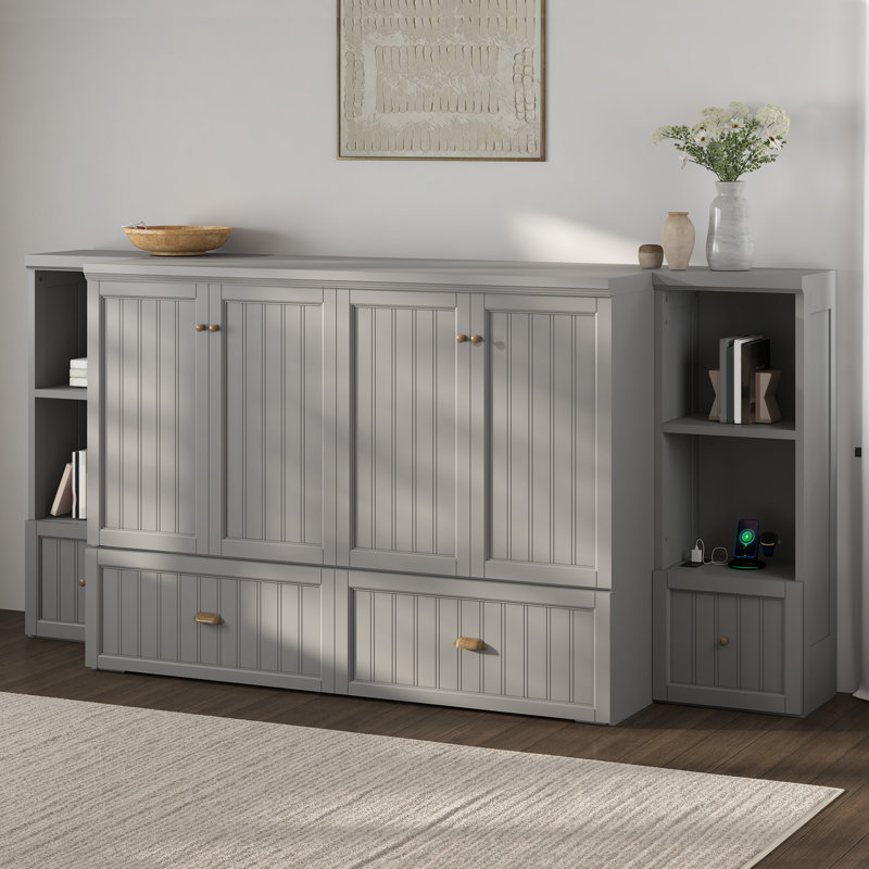 Wilkinson Farmhouse Murphy Bed with Bedside Tables, 3 Storage Drawers & Charging Station (1390 x675 x200 MM) (The Color is White ) (no test) (maybe missing the screws)